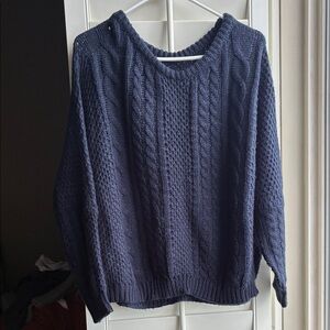 Oversized Navy Wool Cable-Knit Sweater